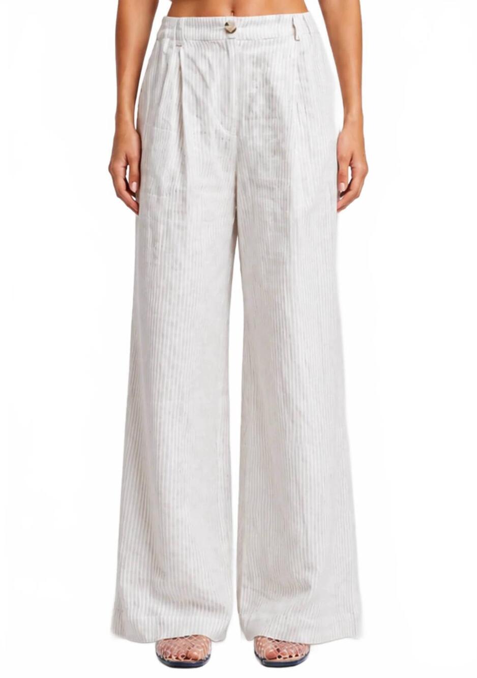 NEW SELF CONTRAST caroline pants in cream | natural stripes